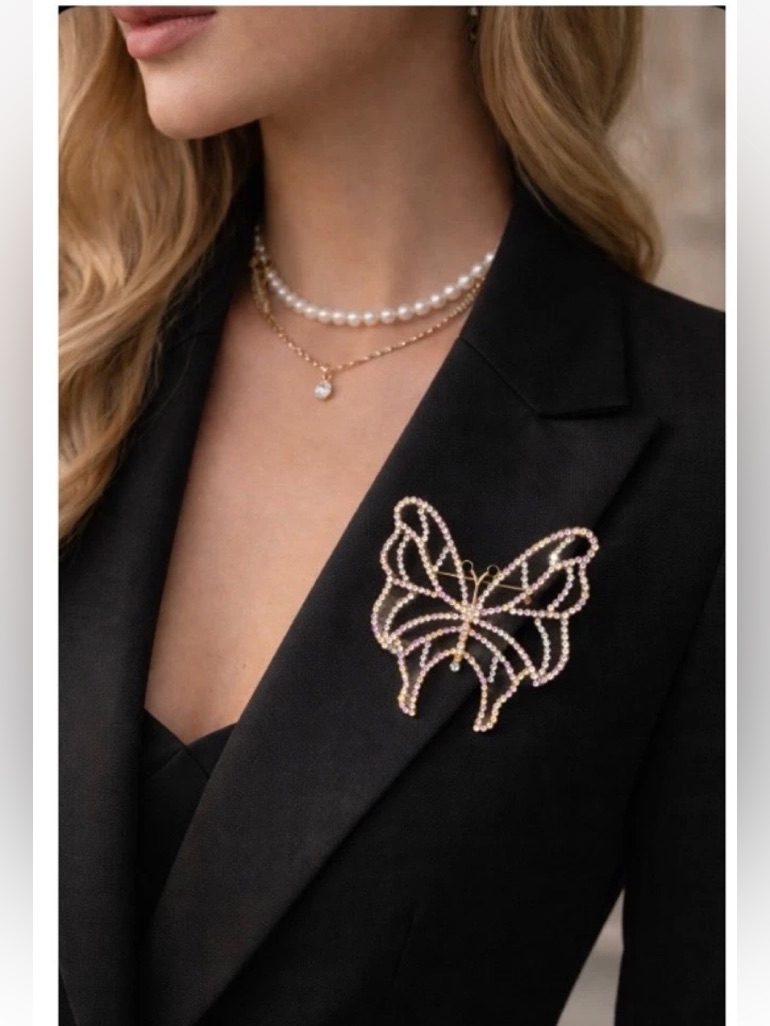 Butterfly Brooch Gold Pearl Rhinestone Pin Old Money Statement Mother’s Day